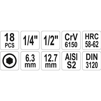 YATO Hex-hylsysarja 1/2" 5-12mm 18-os